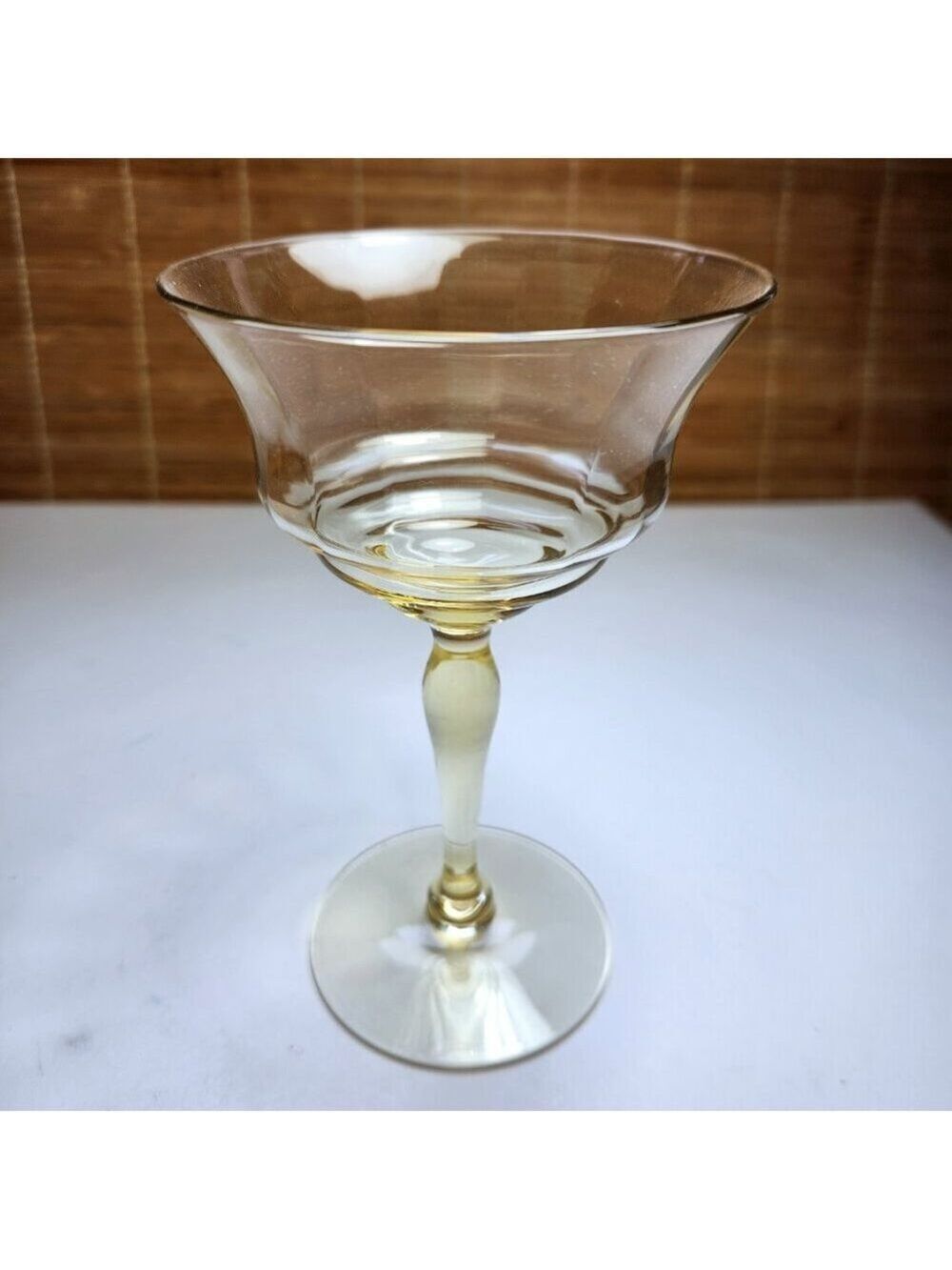Sherbet Dessert Dish Glass Ribbed 5 3/4" Tall Stemmed Dish Yellow Vintage